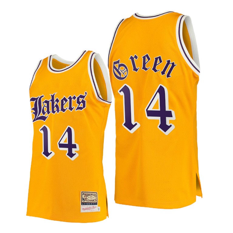 Men's Los Angeles Lakers Danny Green #14 NBA Yellow Old English Hardwood Classics Gold Basketball Jersey GNY1283IS